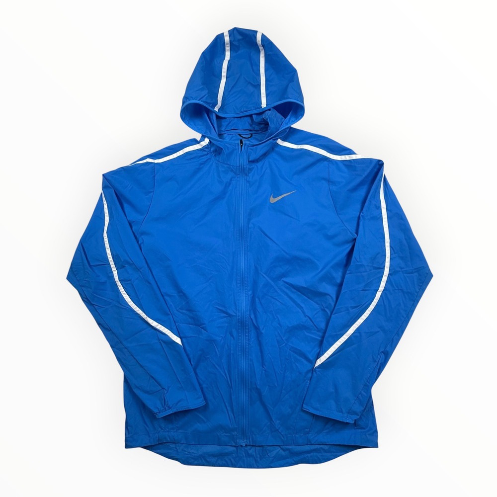 Nike Running Jacket Mens M Blue Excellent Lightweight Windbreaker Reflective